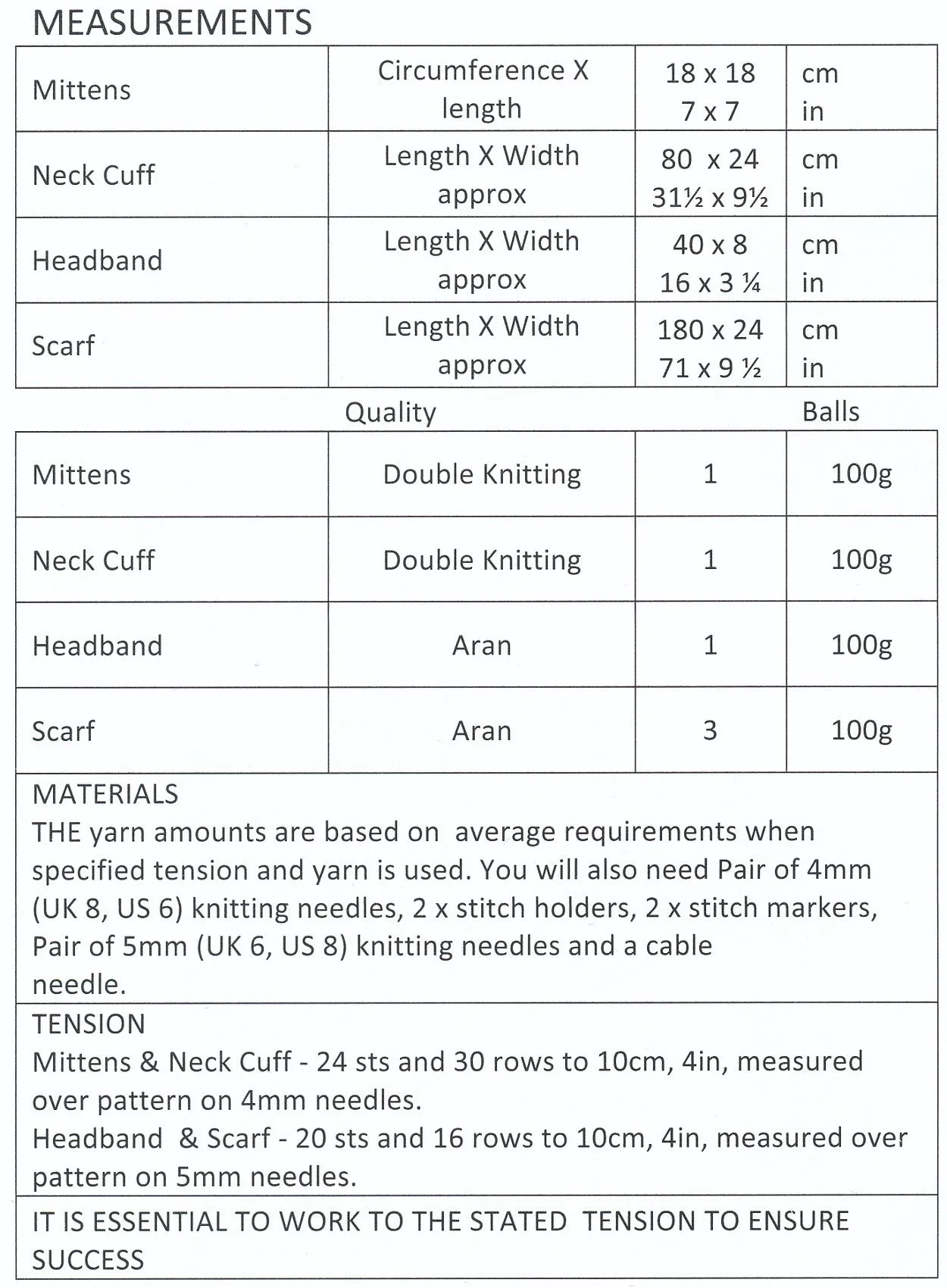 Double Knit & Aran Knitting Pattern for Winter Accessories (UKHKA 148)