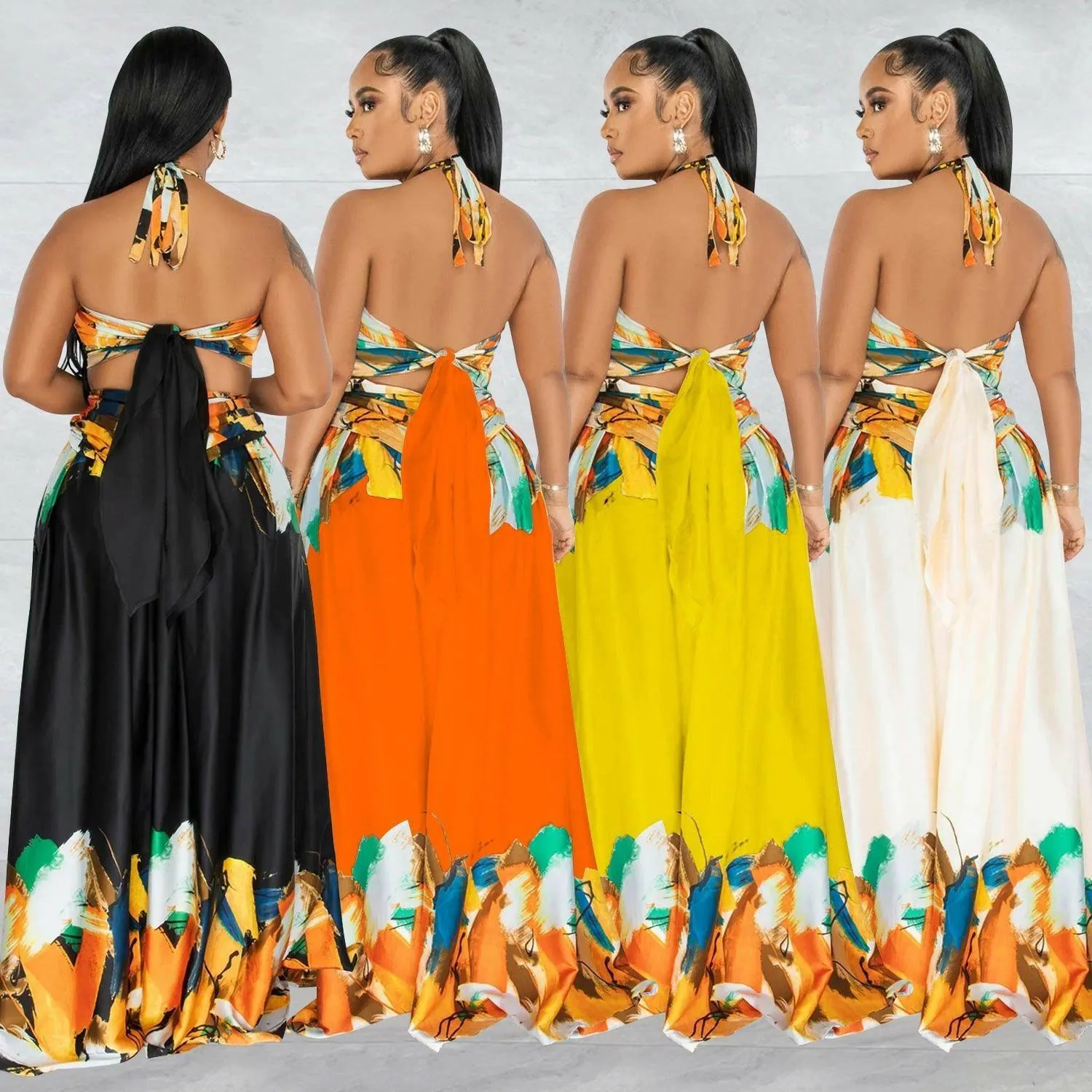 Lara Lace-up Sleeveless Breast Wrap Maxi Dress-Orange