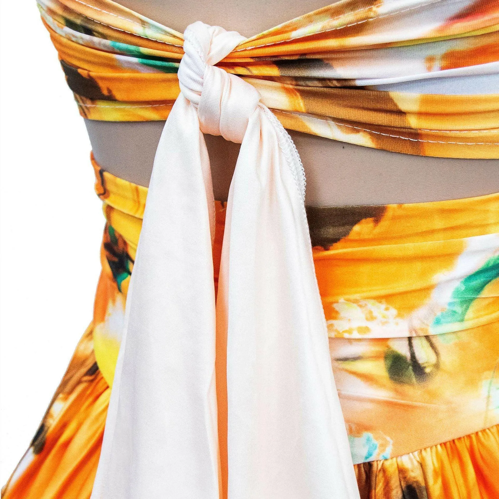 Lara Lace-up Sleeveless Breast Wrap Maxi Dress-Orange