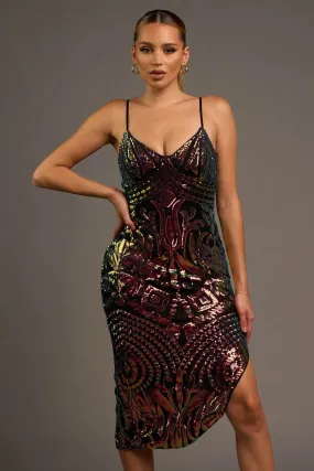 LUXE SEQUINS SLEEVELESS SLITTED BODYCON MIDI DRESS