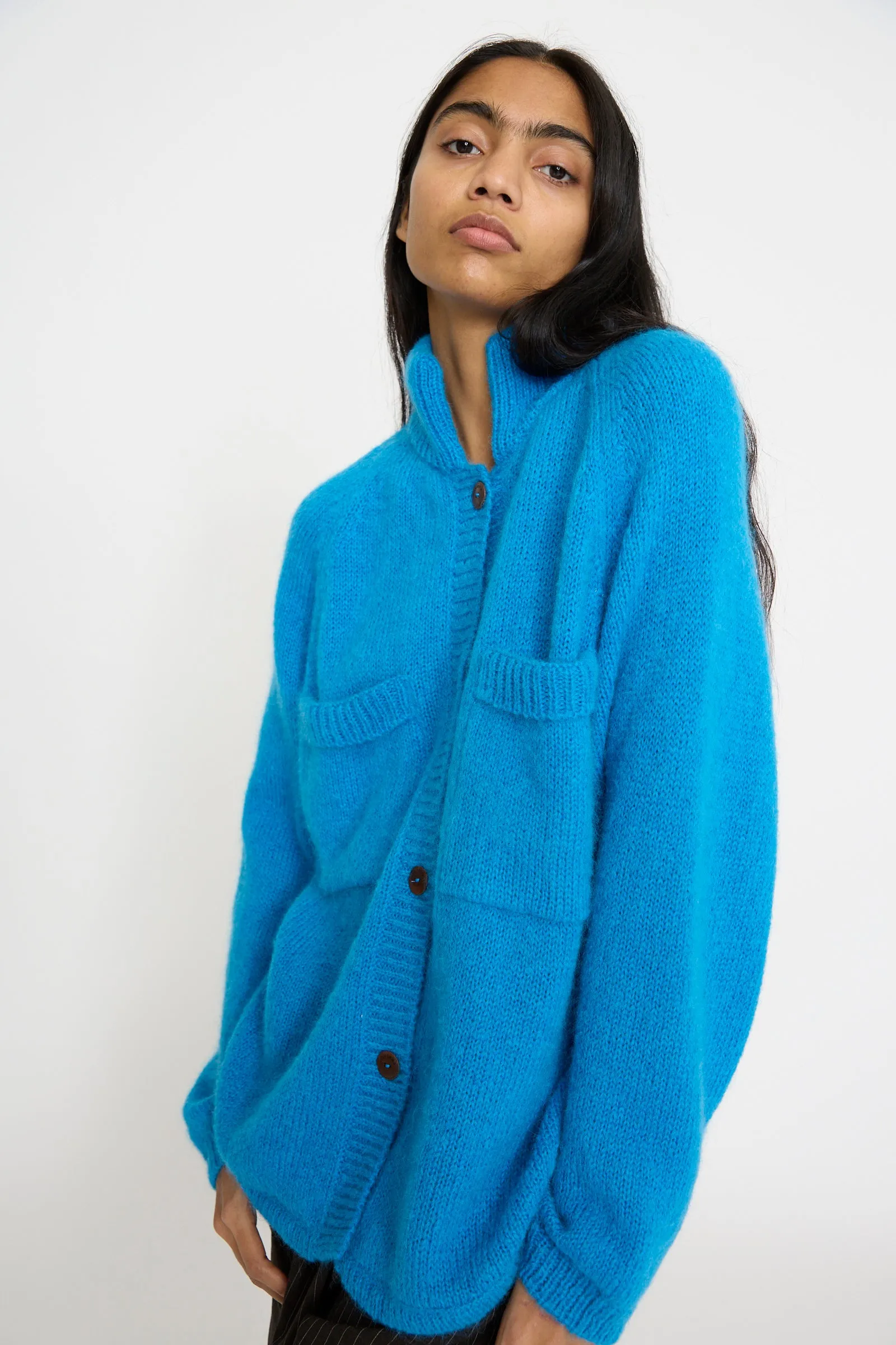Mohair and Baby Alpaca Polo Jacket in Cerúleo