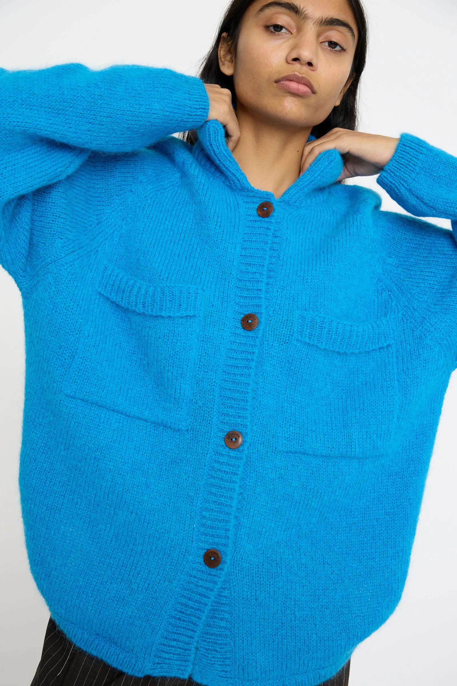 Mohair and Baby Alpaca Polo Jacket in Cerúleo