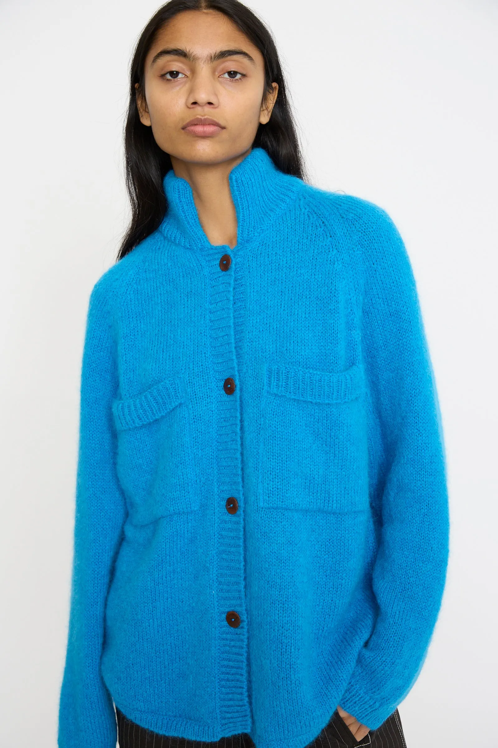 Mohair and Baby Alpaca Polo Jacket in Cerúleo