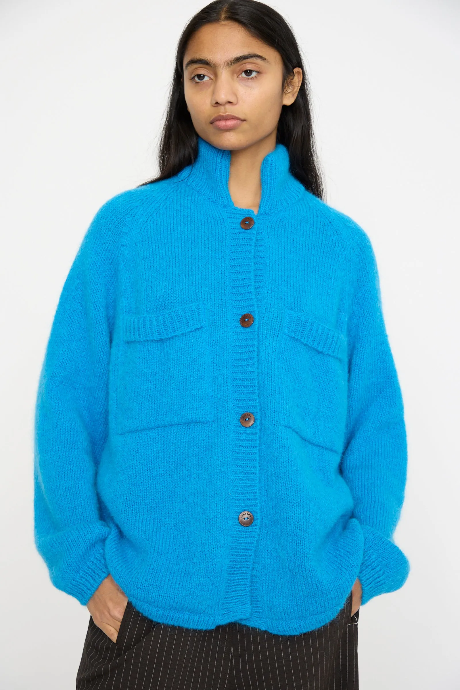 Mohair and Baby Alpaca Polo Jacket in Cerúleo