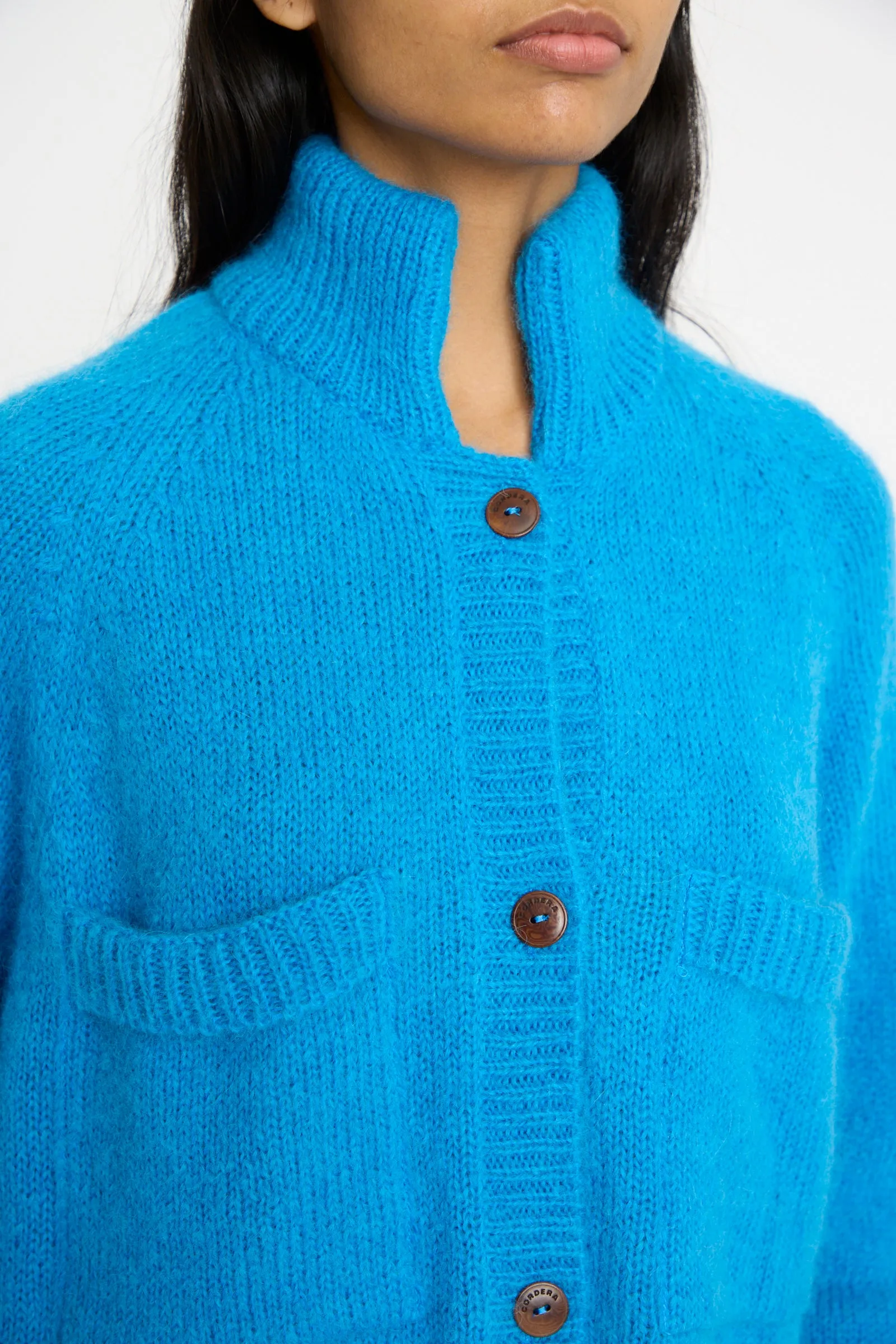 Mohair and Baby Alpaca Polo Jacket in Cerúleo