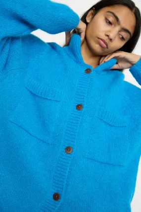 Mohair and Baby Alpaca Polo Jacket in Cerúleo