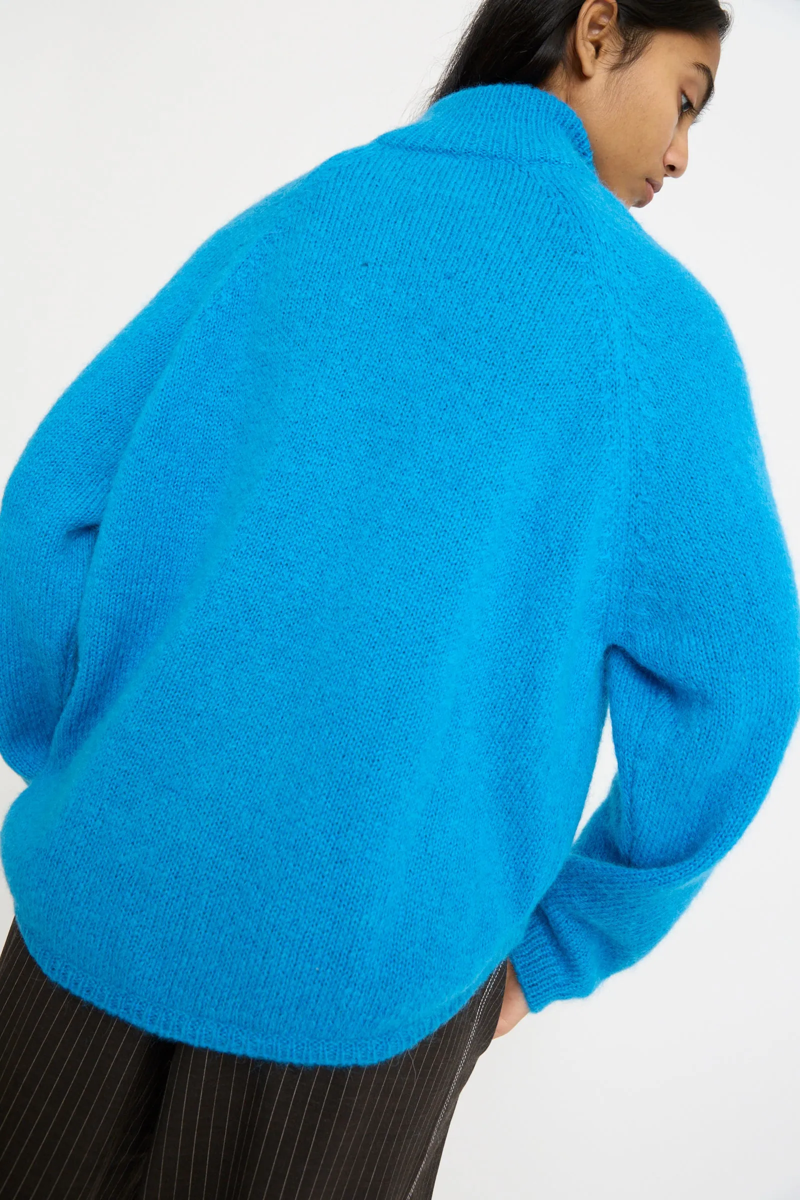 Mohair and Baby Alpaca Polo Jacket in Cerúleo