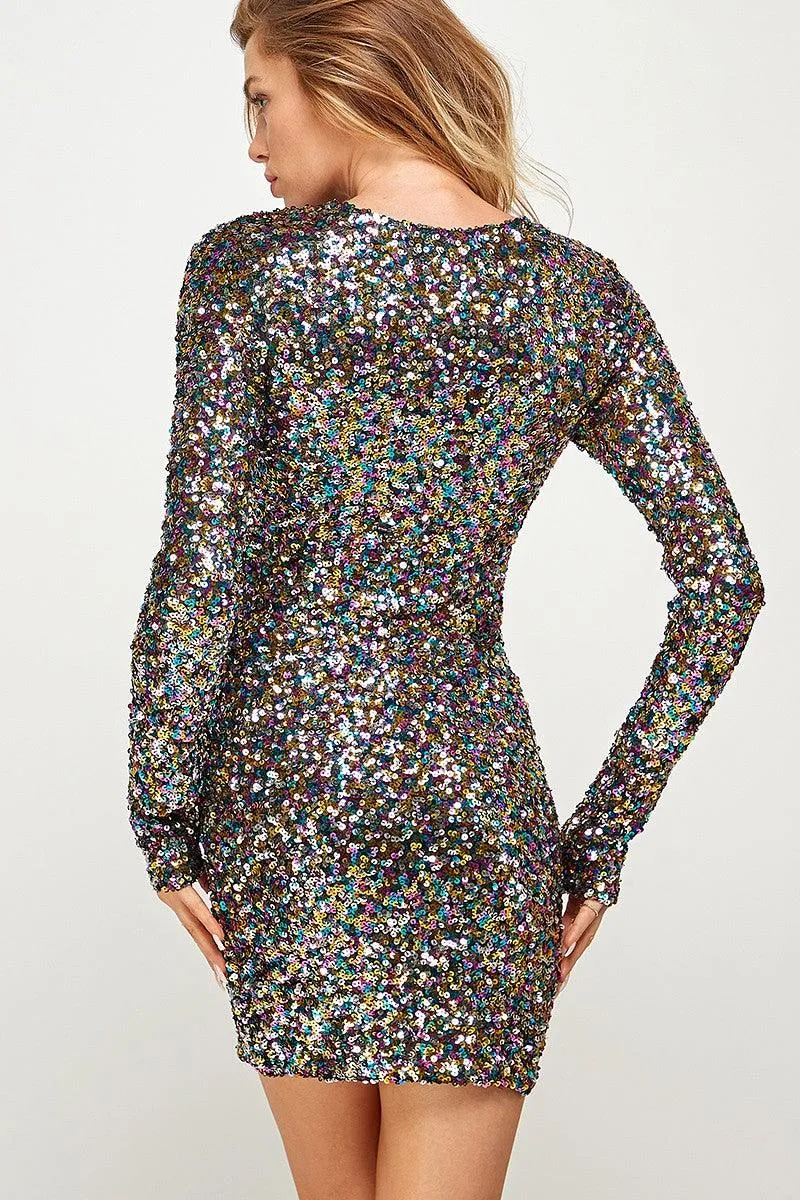 sequin long sleeve bodycon dress