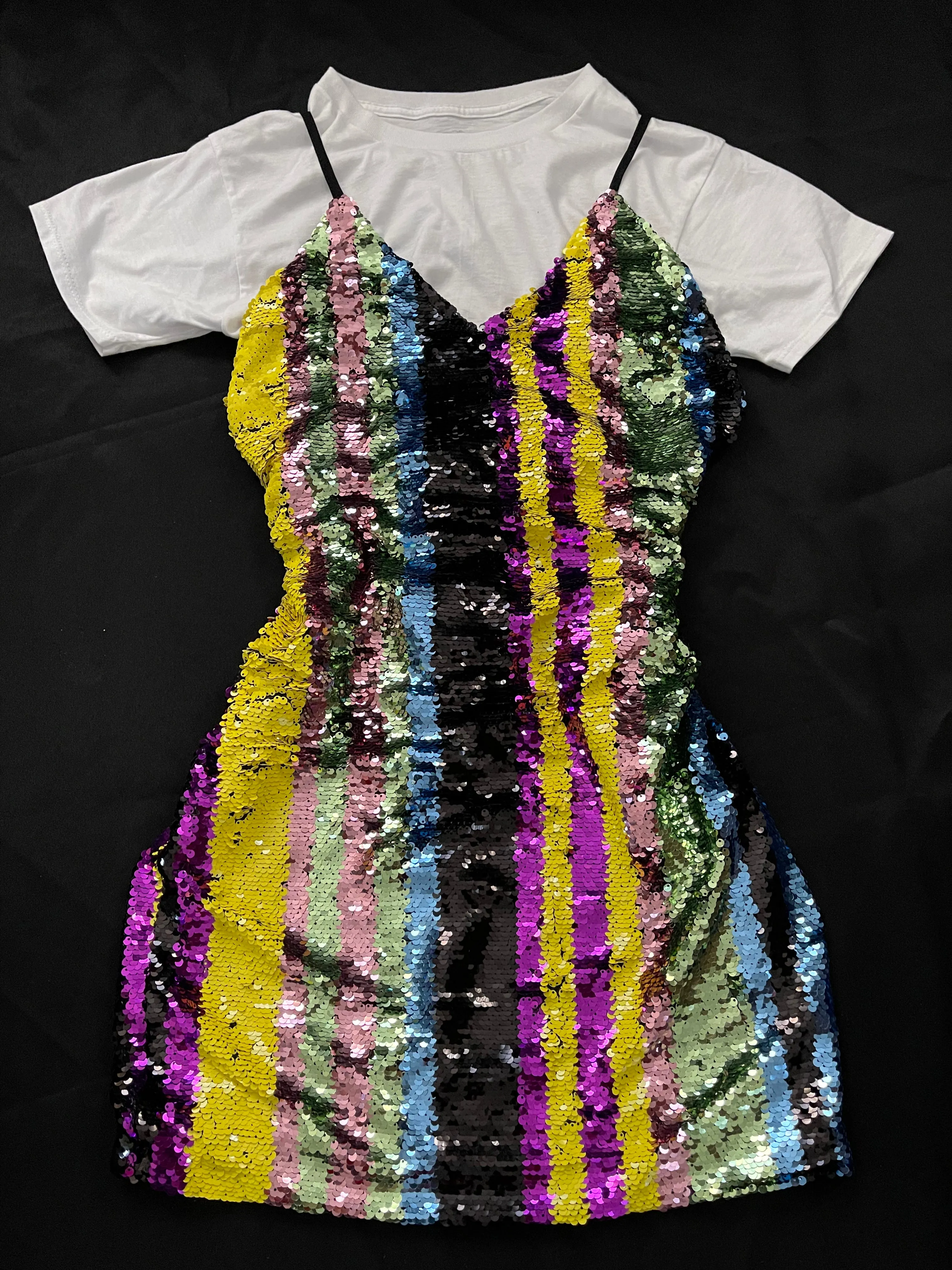 Sequin Multi-Colored Stripe Dress