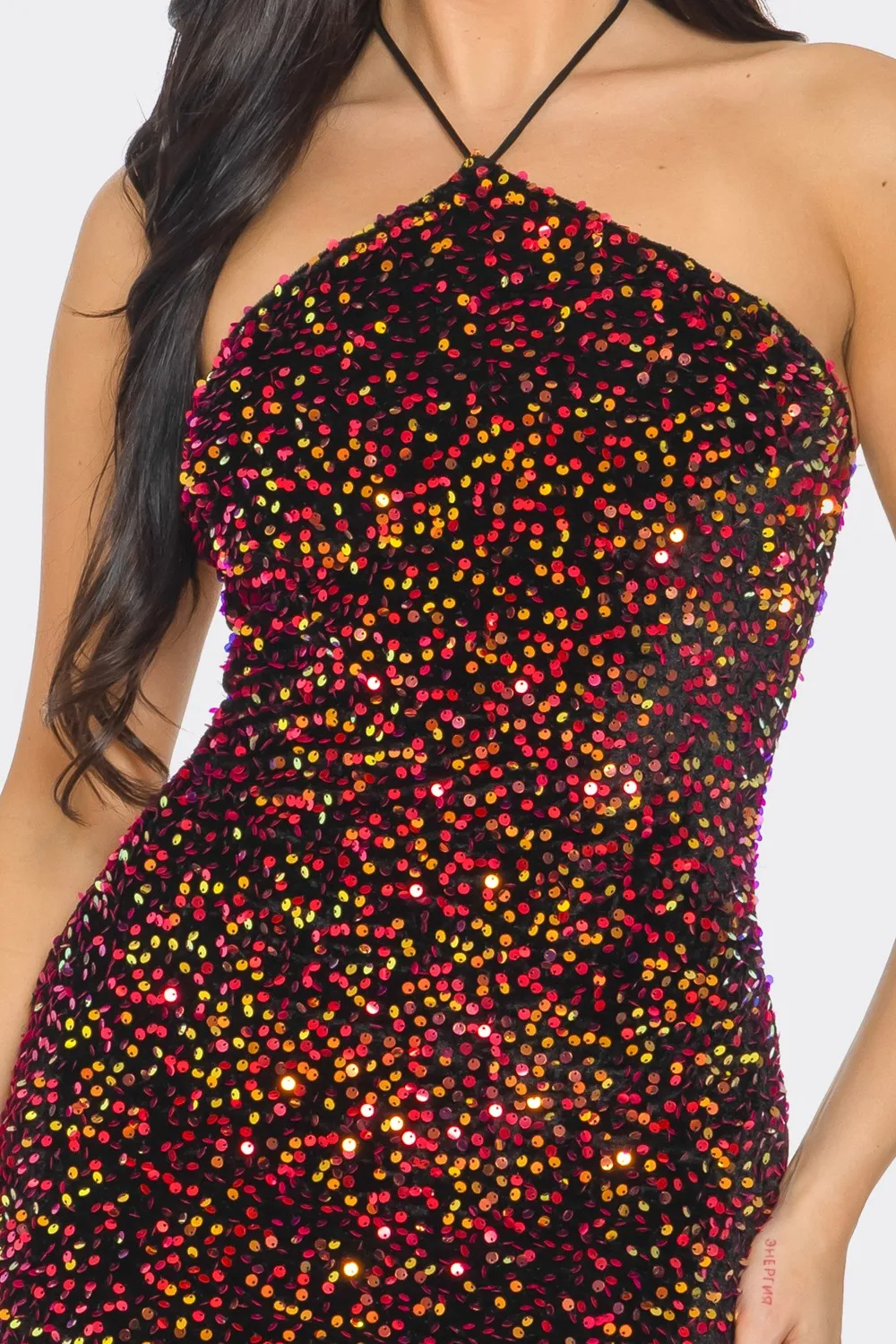 sequins on velvet bodycon halter dress