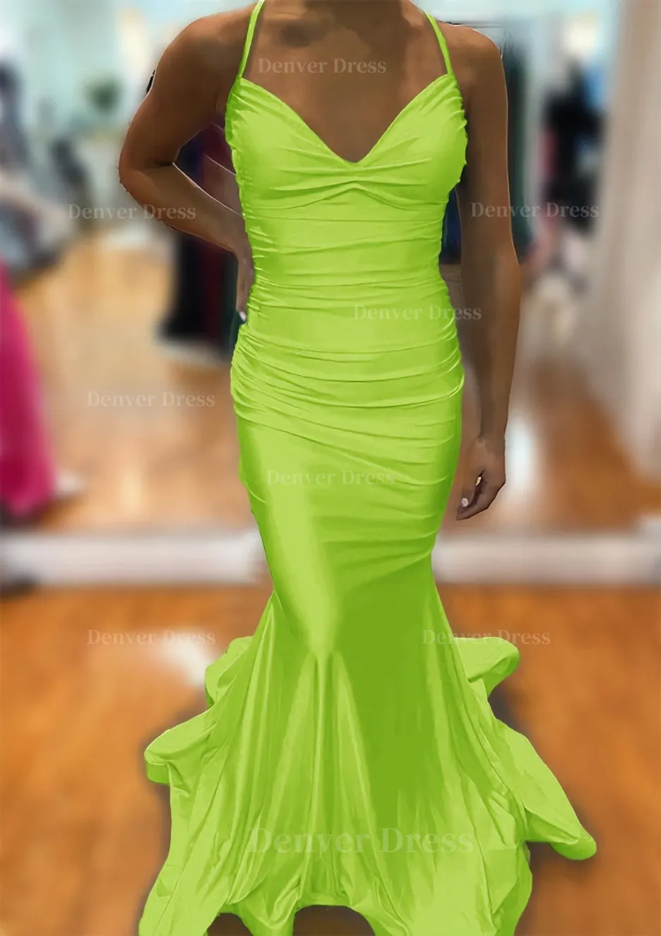 Trumpet/Mermaid V Neck Sleeveless Sweep Train Jersey Prom Dress With Pleated
