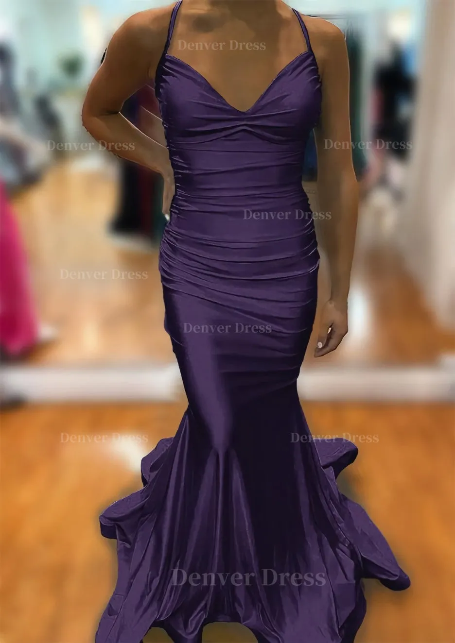 Trumpet/Mermaid V Neck Sleeveless Sweep Train Jersey Prom Dress With Pleated