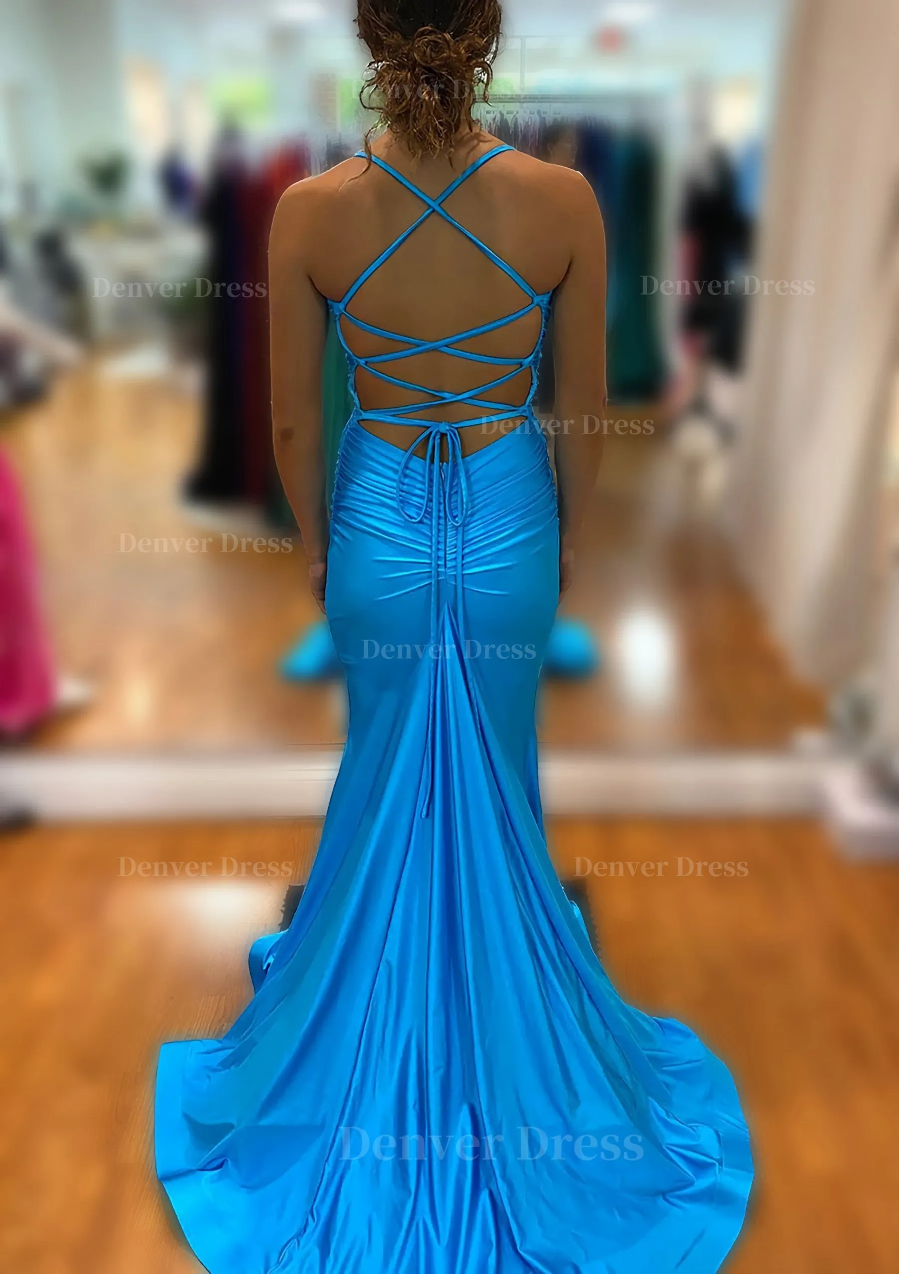 Trumpet/Mermaid V Neck Sleeveless Sweep Train Jersey Prom Dress With Pleated
