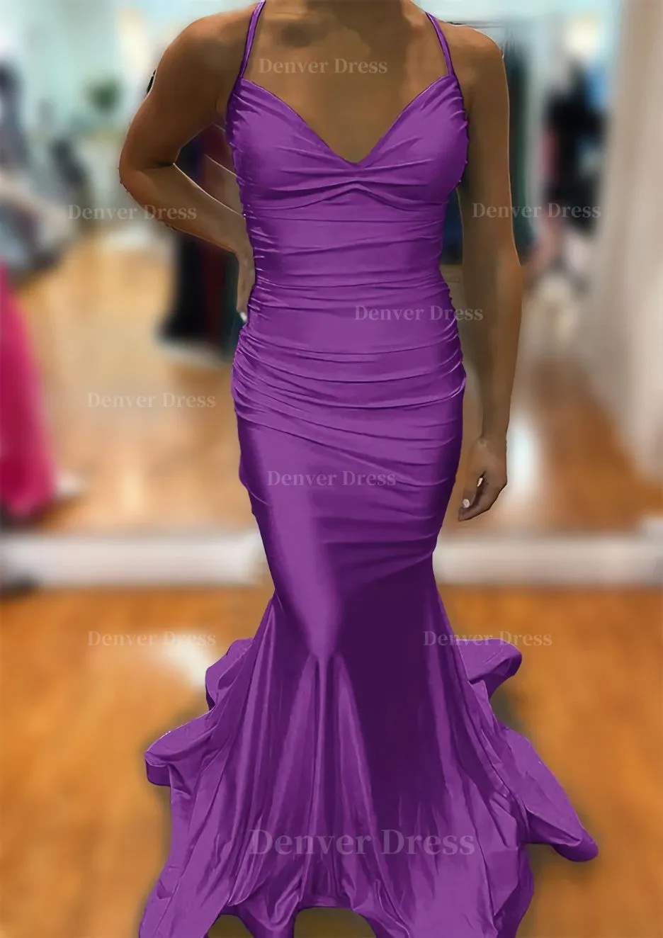 Trumpet/Mermaid V Neck Sleeveless Sweep Train Jersey Prom Dress With Pleated