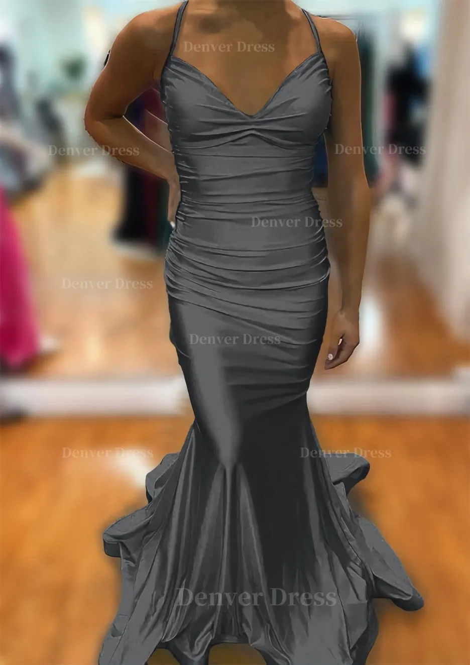 Trumpet/Mermaid V Neck Sleeveless Sweep Train Jersey Prom Dress With Pleated